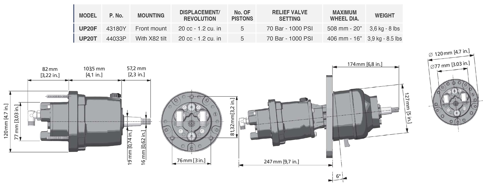 UP20T  44033P + 43187N Tilt  Mount Hydraulic Helm