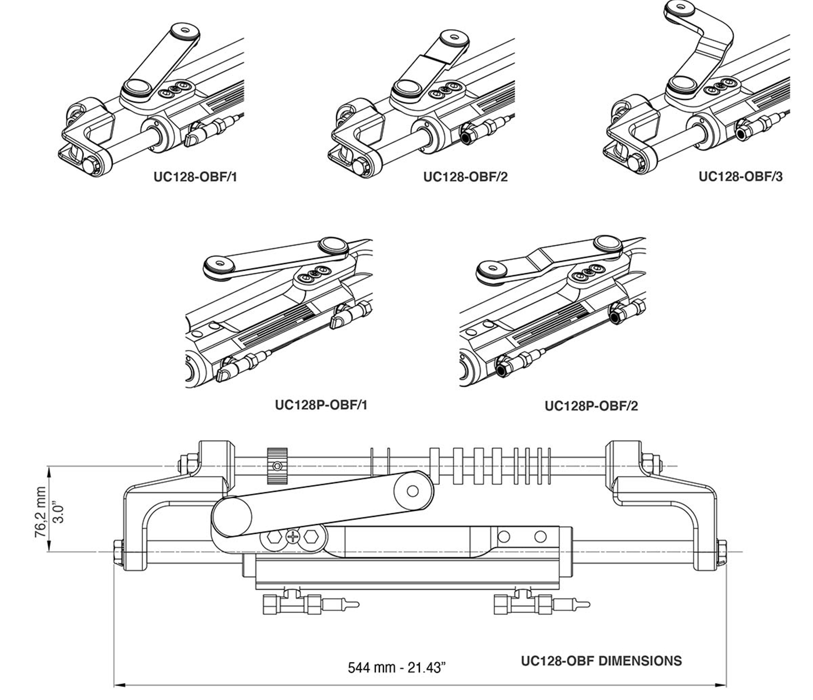 UC128TS-3 Front Mount Hydraulic Outboard Boat Steering Cylinder