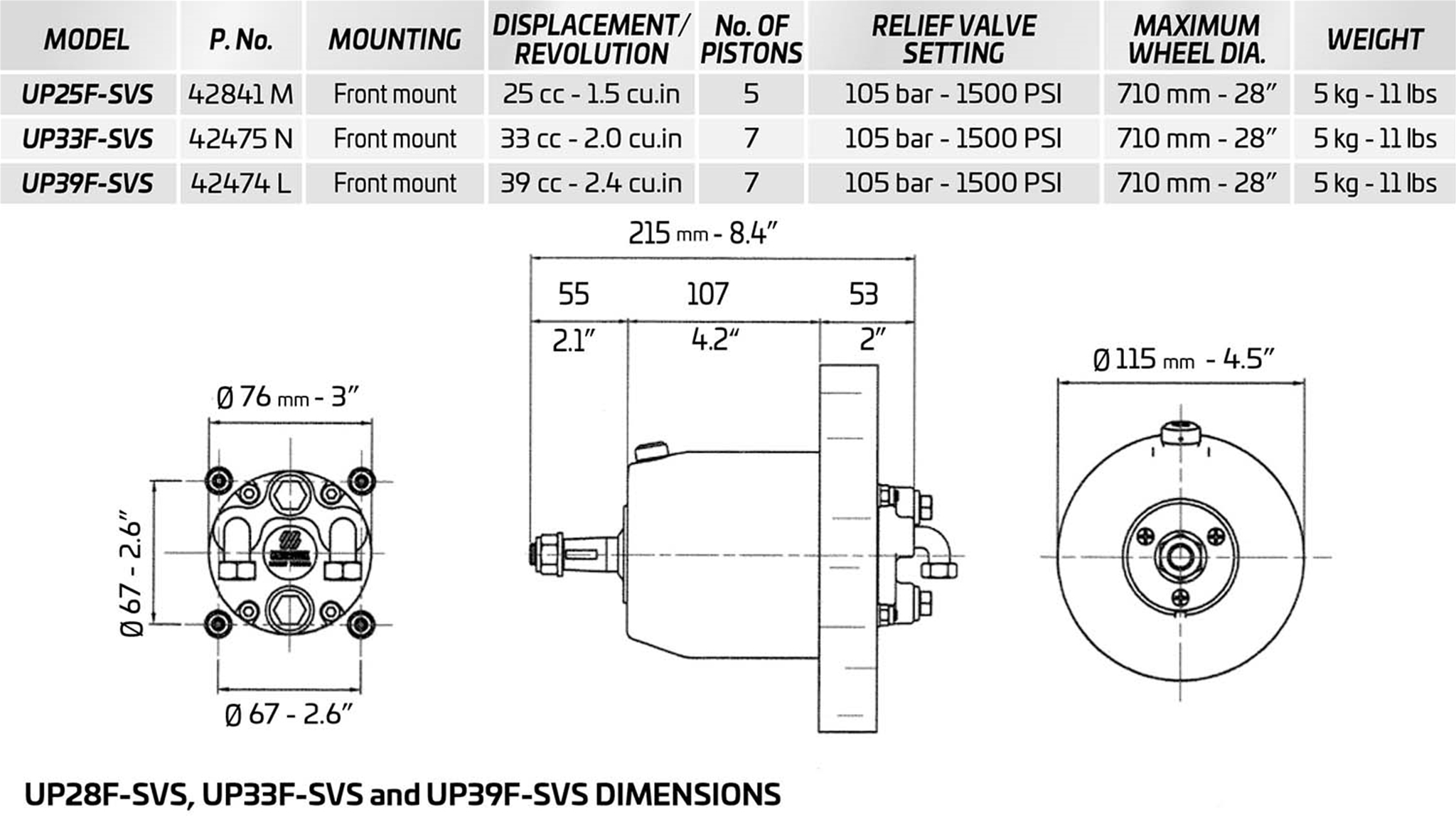 UP39F-SVS 424745 L Hydraulic Boat Steering Helm 1500 PSI 2.4 CU IN