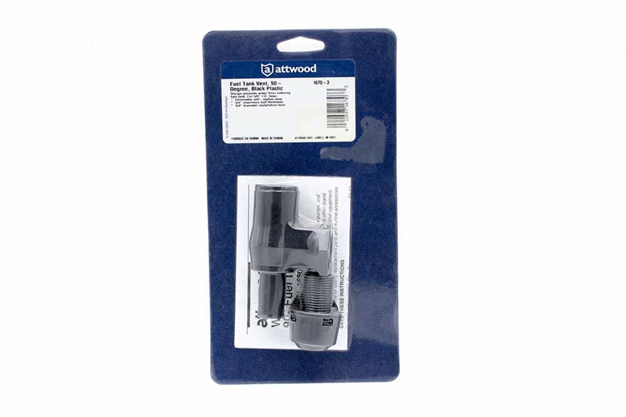 Attwood 1670-3 Fuel Tank Vent 90-deg Black Plastic