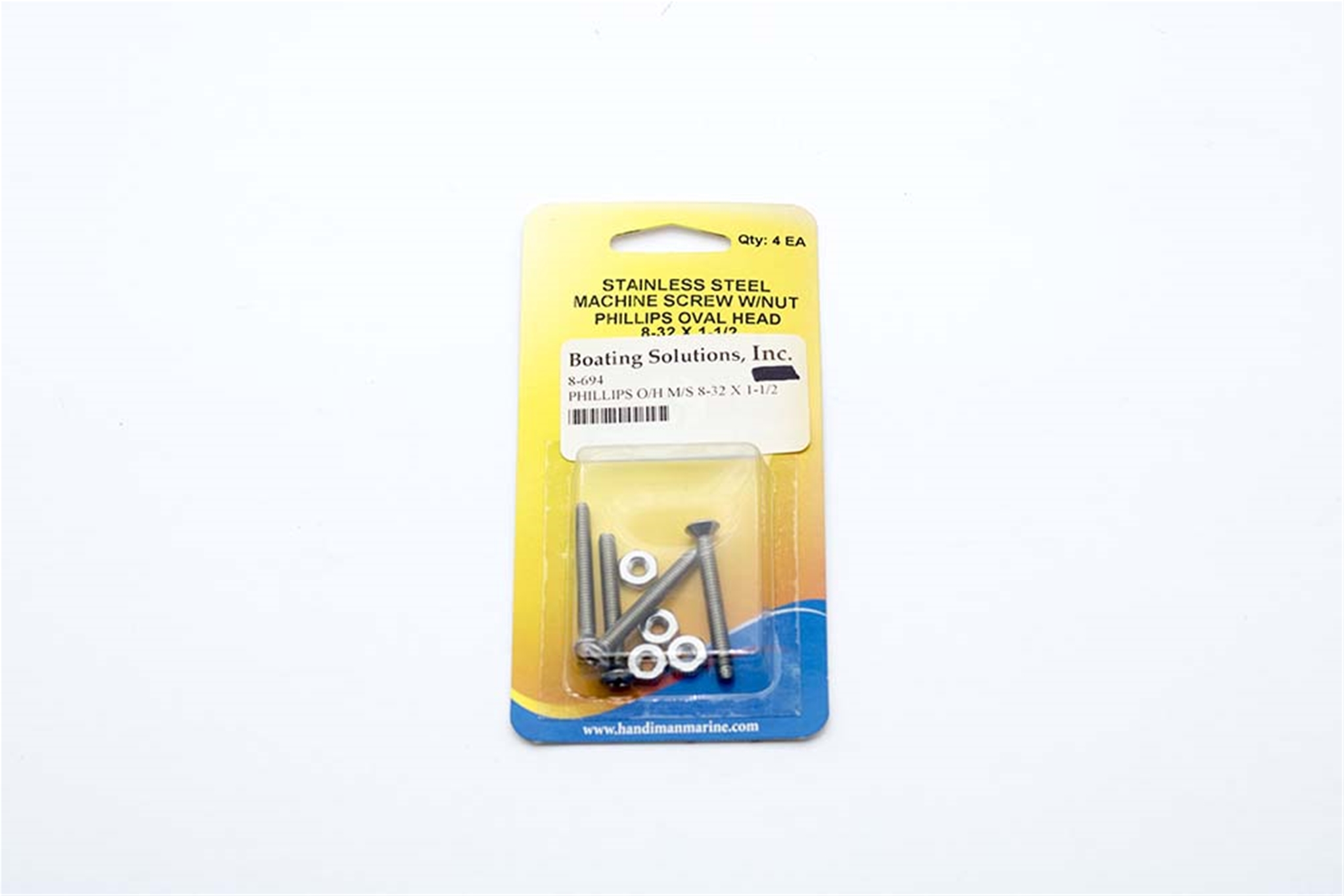 694 Handi Man Phillips Oval Head Machine Screw SS 8-32 x 1-1/2 W/Nut