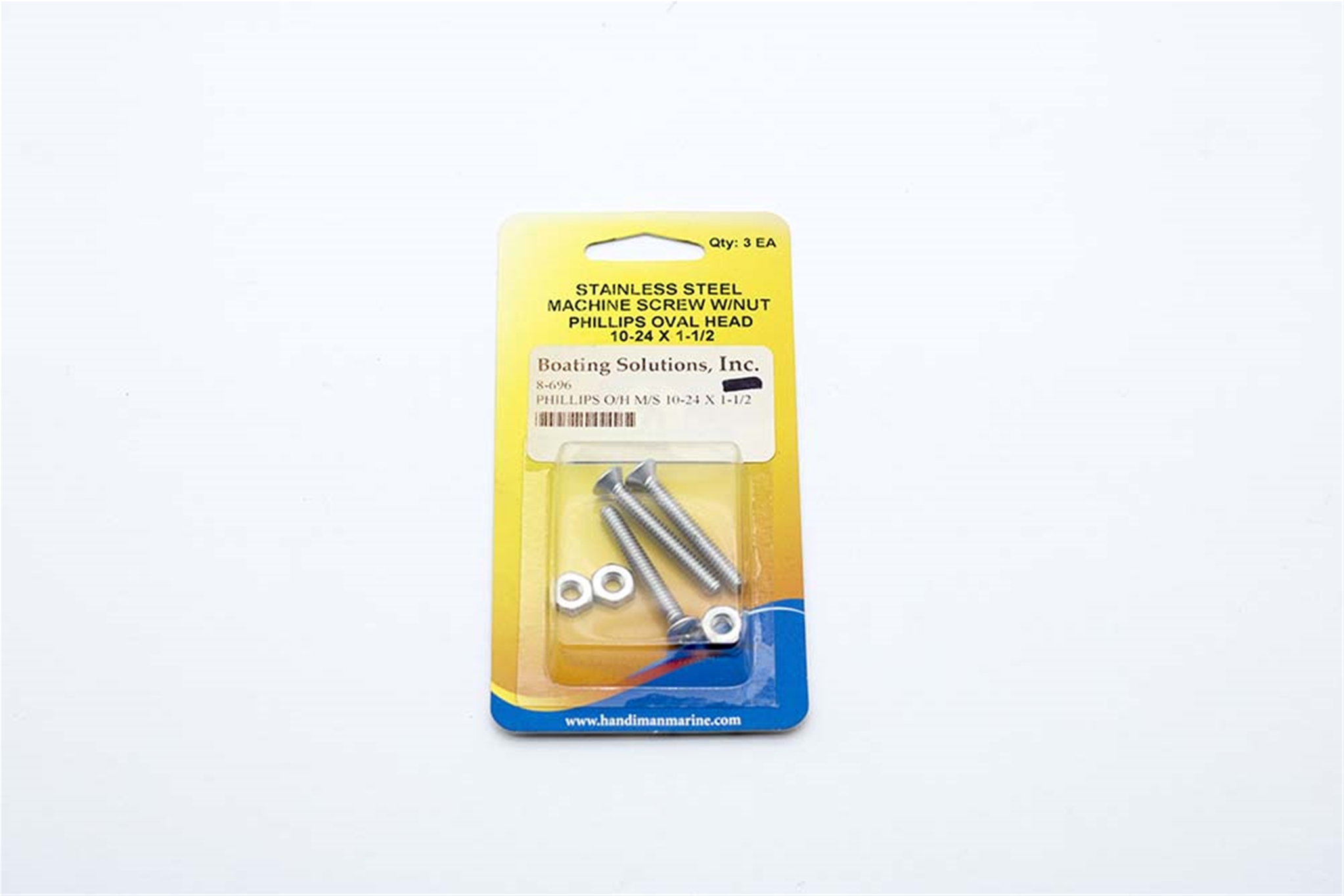 696 Handi Man Phillips Oval Head Machine Screw SS 10-24 x 1-1/2 W/Nut