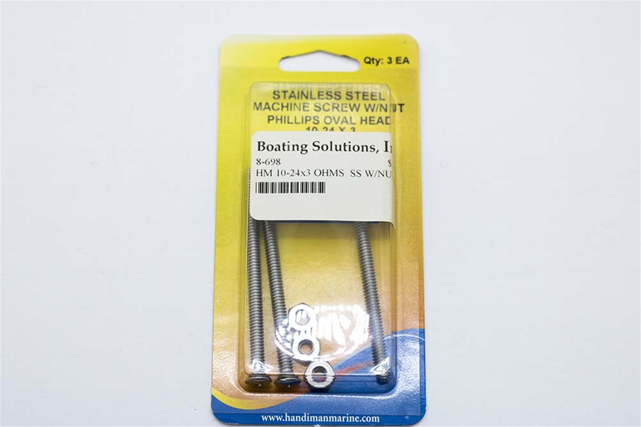 698 Handi Man 10-24X3 Oval Head Machine Screw SS W/Nut Phillips