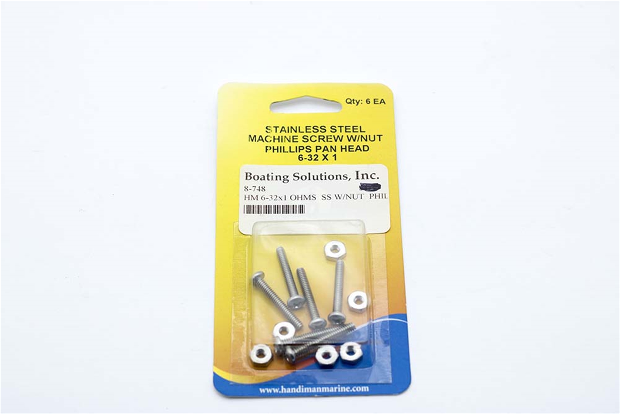 748 Handi Man 6-32X1 Machine Screw SS W/Nut  Phillips Pan Head