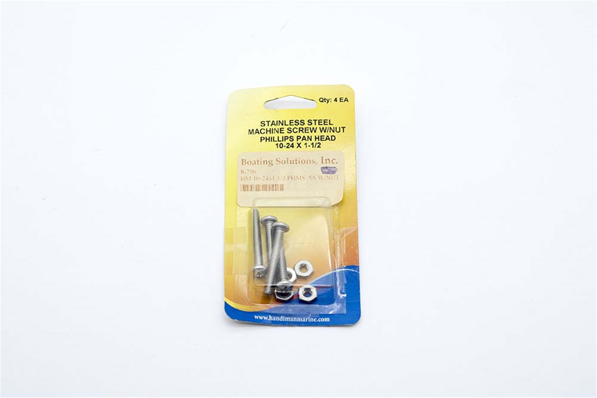 756 Handi Man 10-24X1 1/2 Pan Head Phillips Screw SS W/Nut