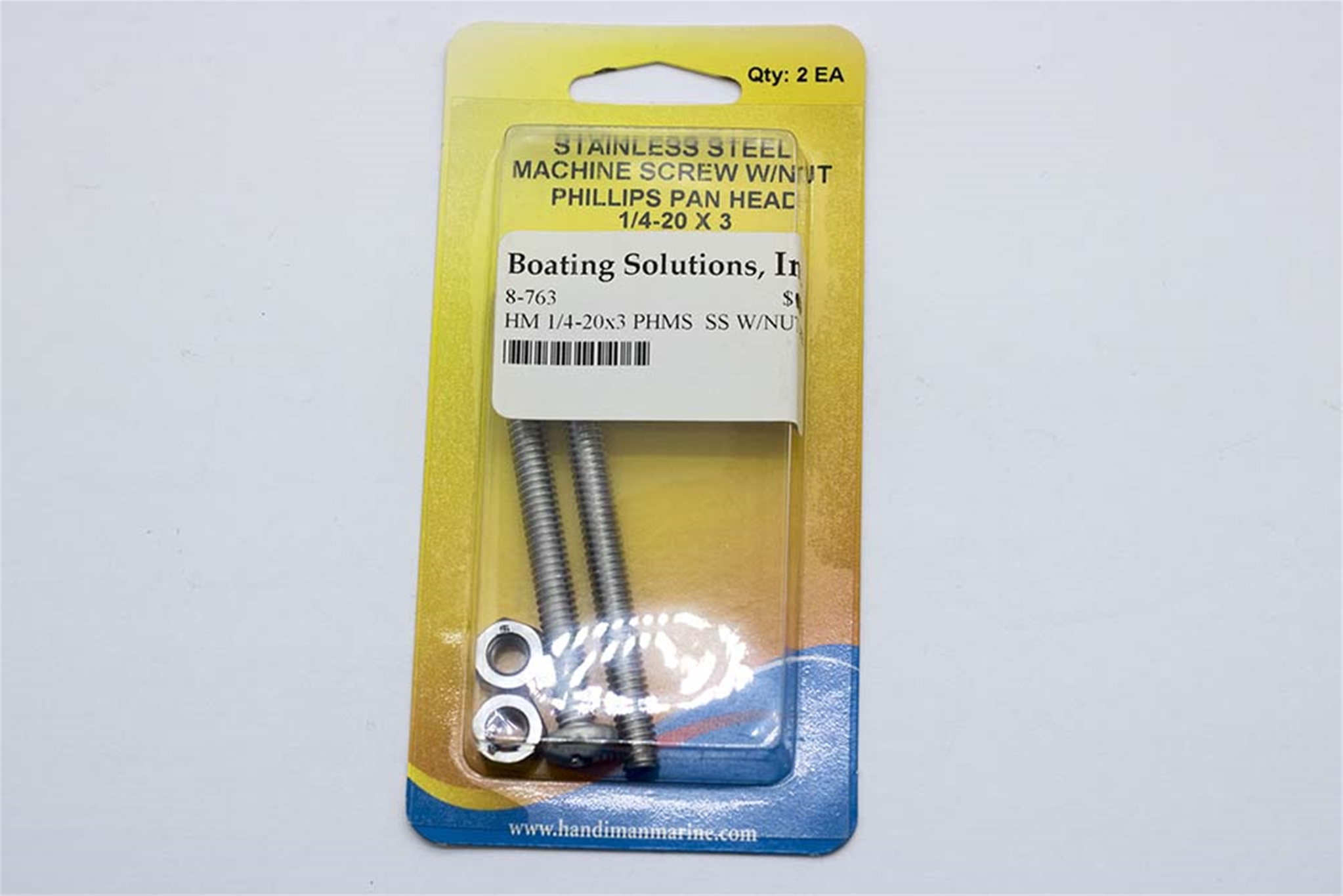 763 Handi Man 1/4-20X3 Pan Head Machine Screw SS W/Nut Phillips
