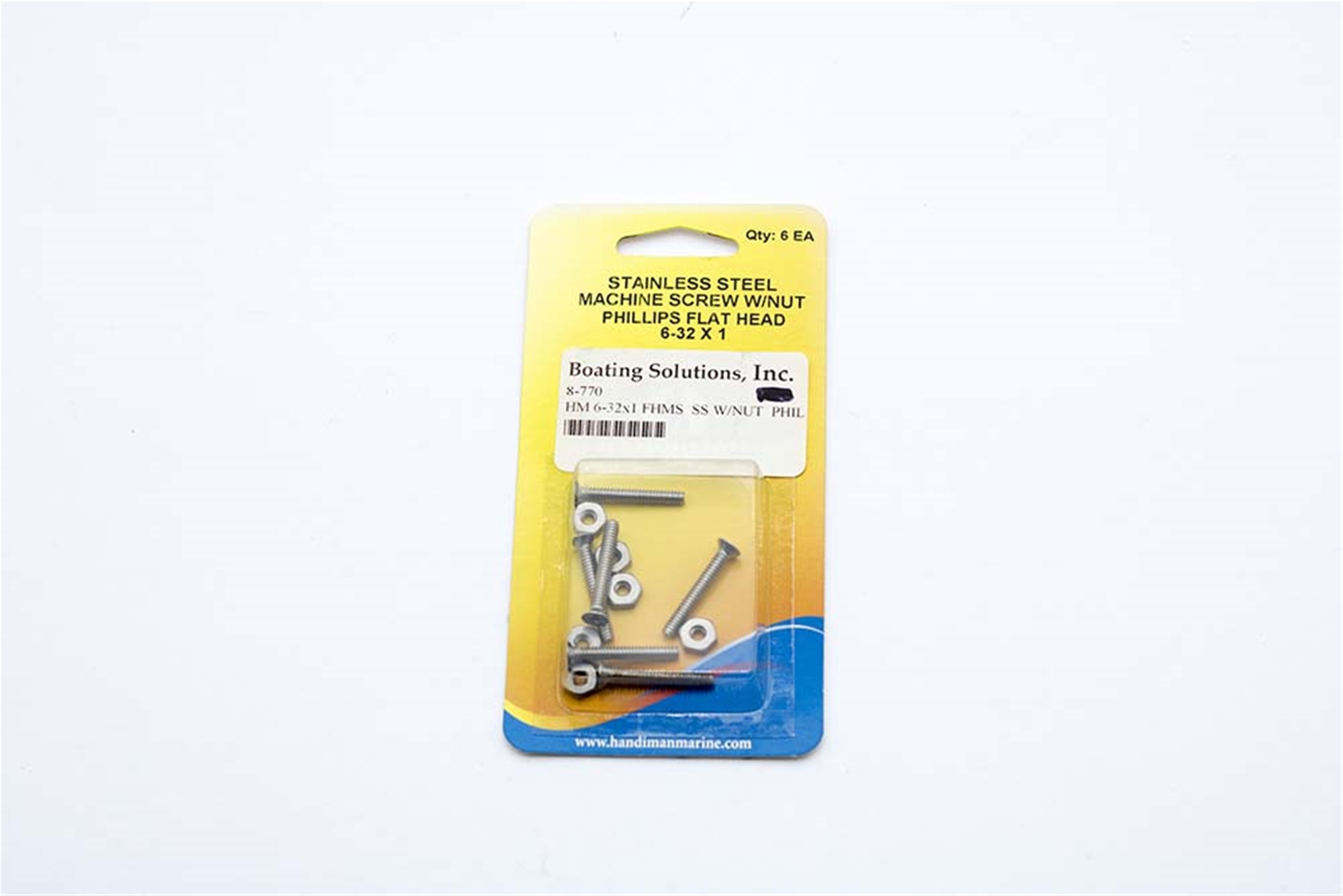 770 Handi Man 6-32X1 Flat Head Phillips Machine Screw SS W/Nut