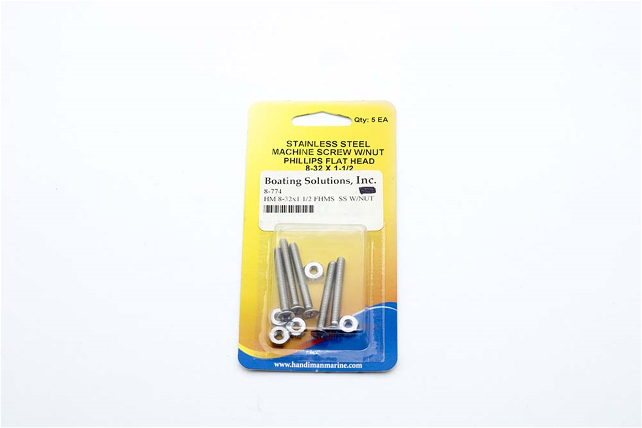 774 Handi Man 8-32X1 1/2 Phillips Flat Head Machine Screw SS W/Nut