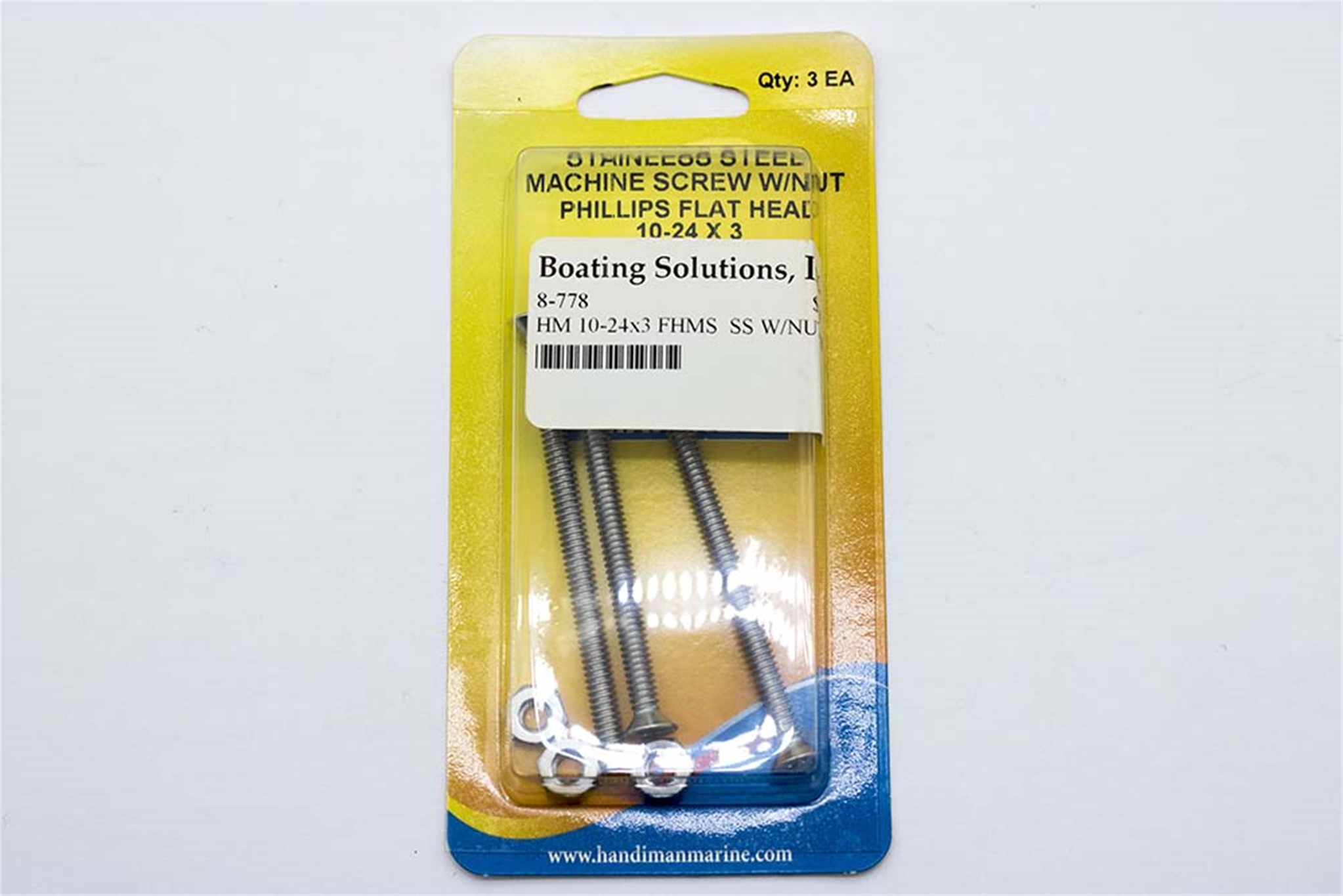 778 Handi Man 10-24X3 Flat Head Phillips Machine Screw SS W/Nut