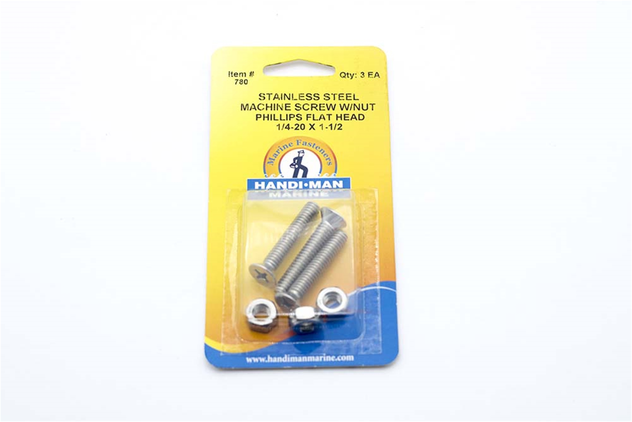 780 Handi Man 1/4-20X1 1/2 Flat Head Phillips SS W/Nut