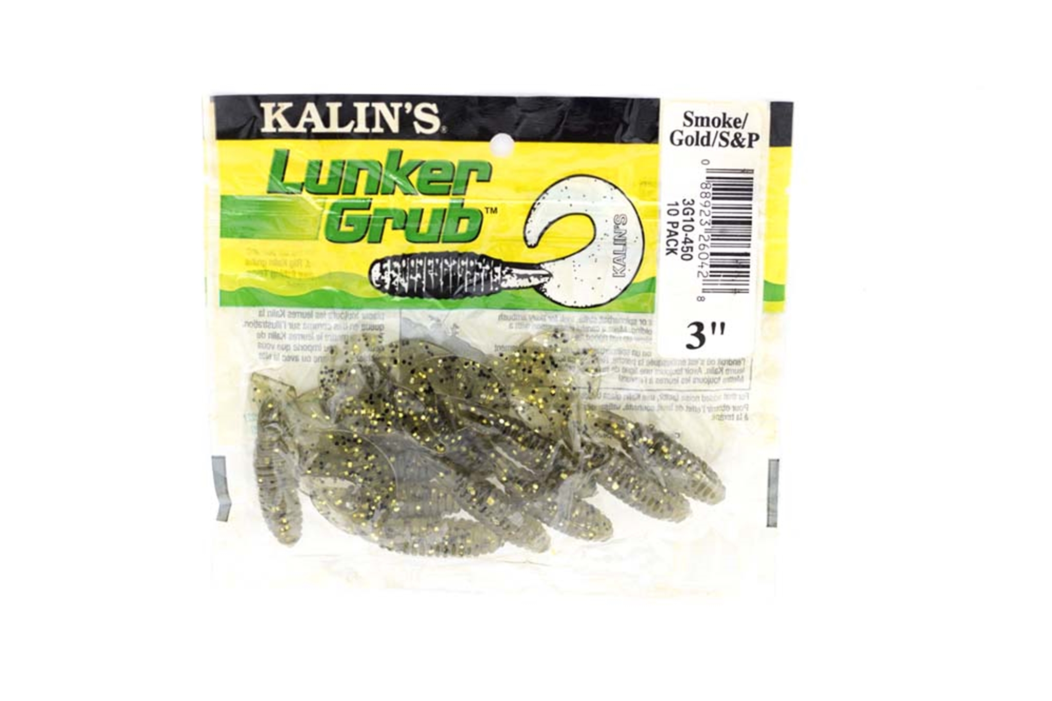 Kalins 3G10-450 Lunker Grub 3" Smoke Gold Salt & Pepper 10 Per Pack