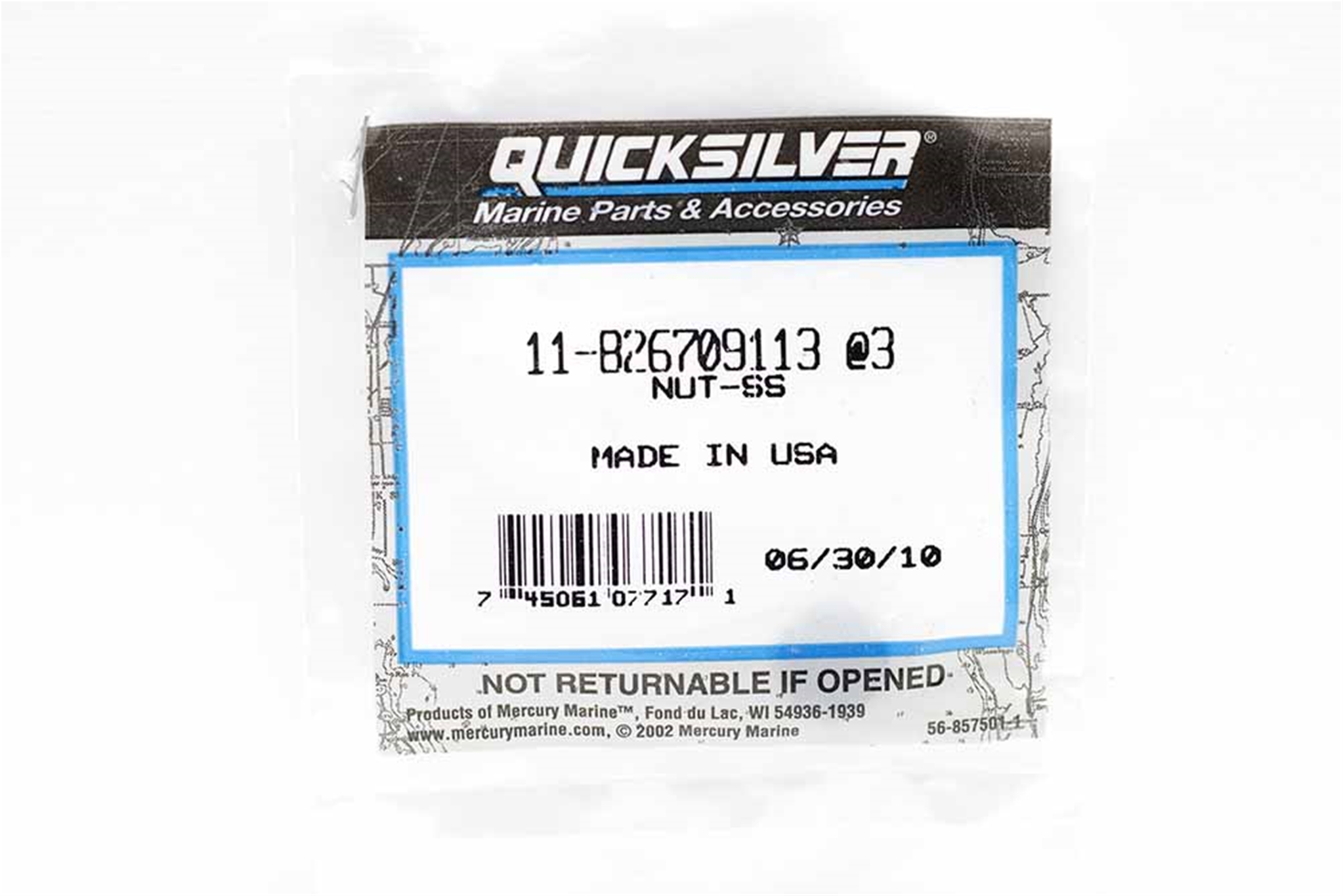 11-826709113 Mercury SS Nut, .375-24