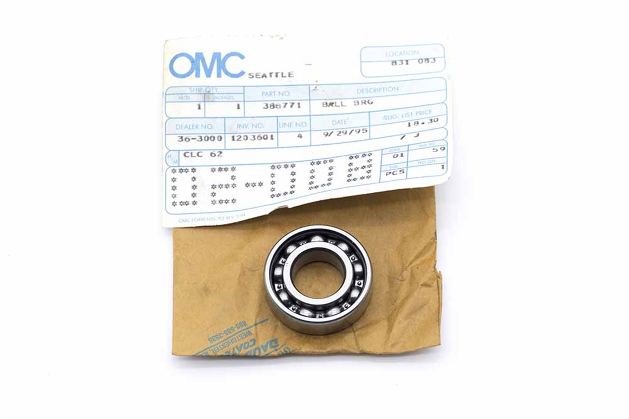 OMC 388771 Bearing Assembly Johnson Evinrude