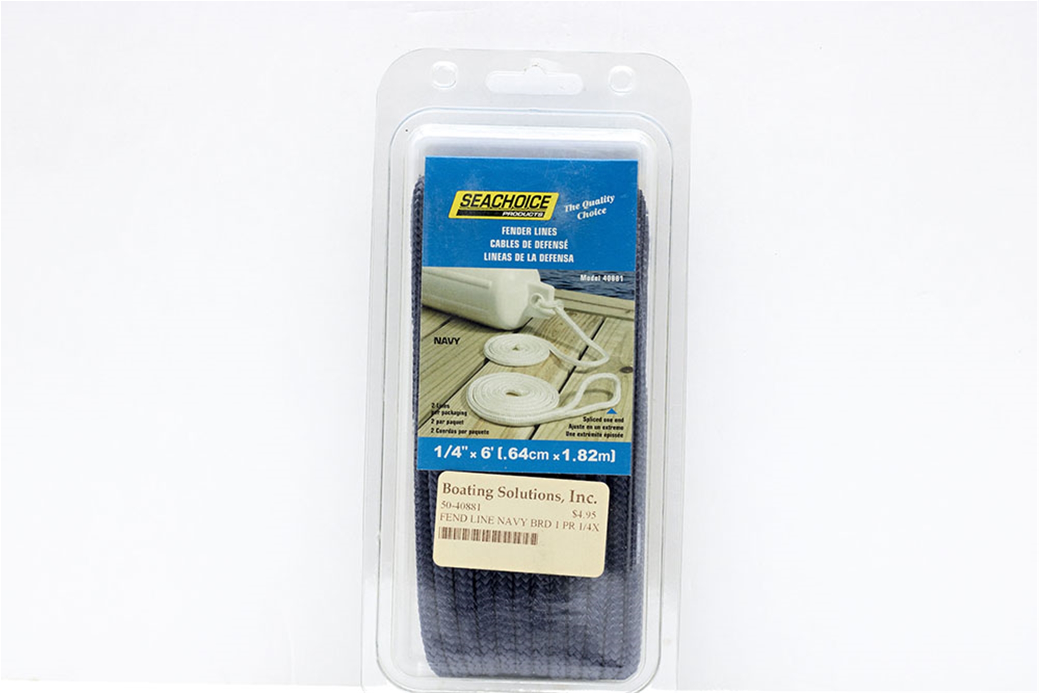 Seachoice 50-40881 Fender Line Navy Braided 1/4" X 6'